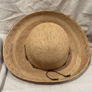 Eddie Bauer Womens Straw Sun Hat Tan Natural Fiber Beaded Band One Size